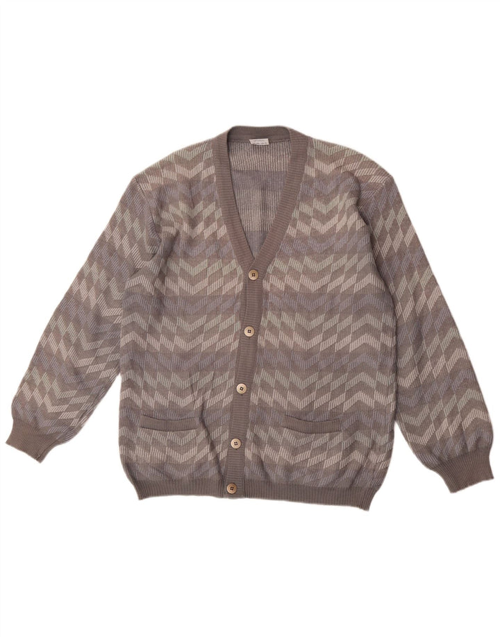 Bernardini Mens Cardigan Sweater Medium Grey Striped Wool