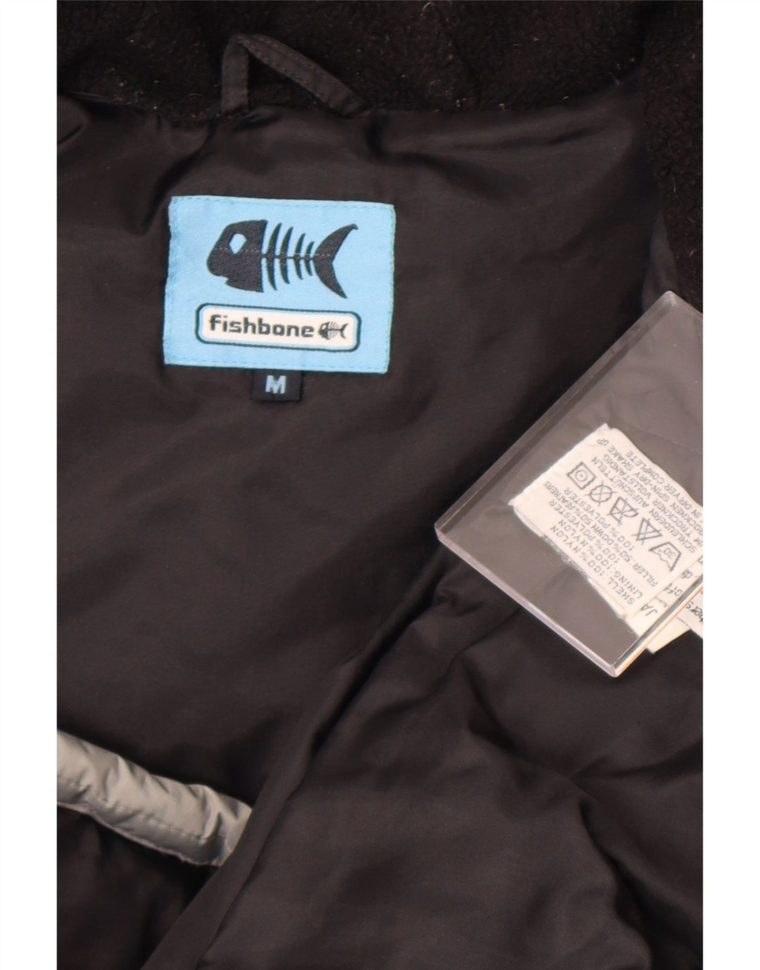 Fishbone Mens Hooded Padded Jacket UK 38 Medium Grey Colourblock Nylon