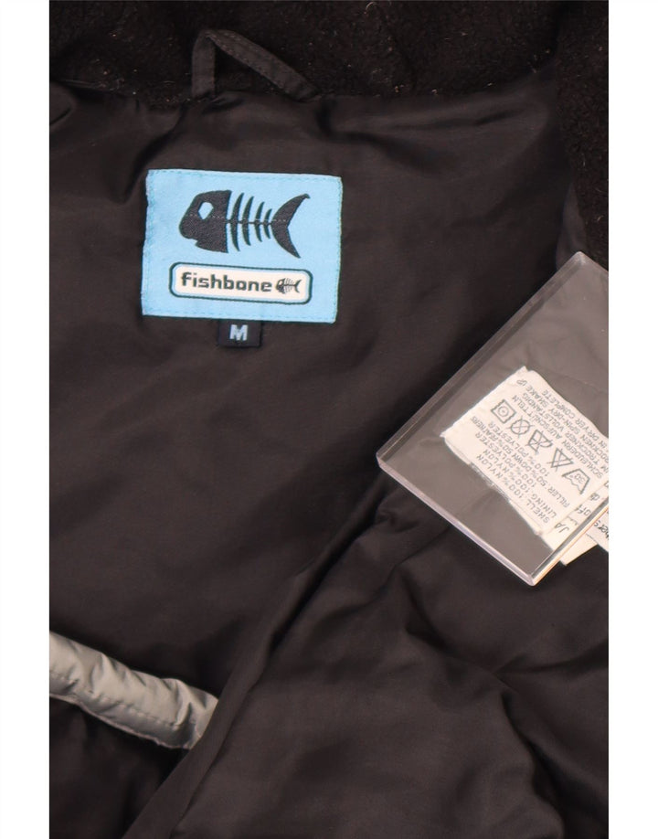 Fishbone Mens Hooded Padded Jacket UK 38 Medium Grey Colourblock Nylon