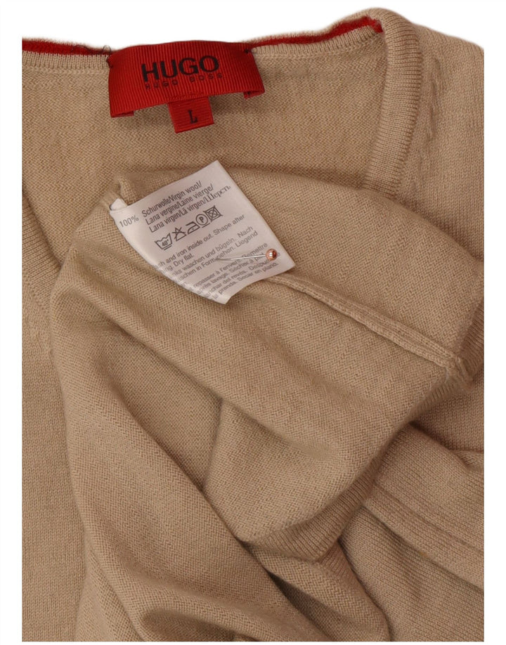 HUGO BOSS Mens Vest Tank Top Large Beige Virgin Wool