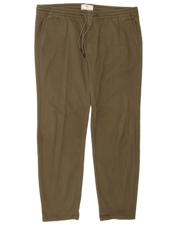 Marks & Spencer Mens Tapered Trousers XL W38 L29 Khaki Cotton