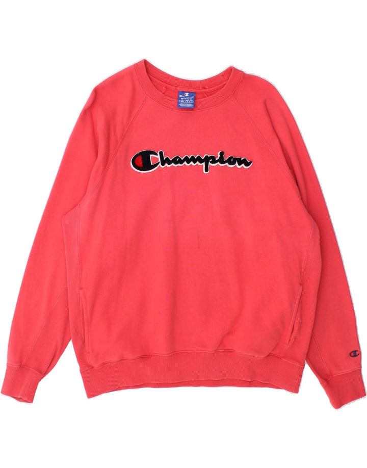 CHAMPION Womens Oversized Graphic Sweatshirt Jumper UK 14 Medium Pink Vintage Champion and Second-Hand Champion from Messina Hembry 