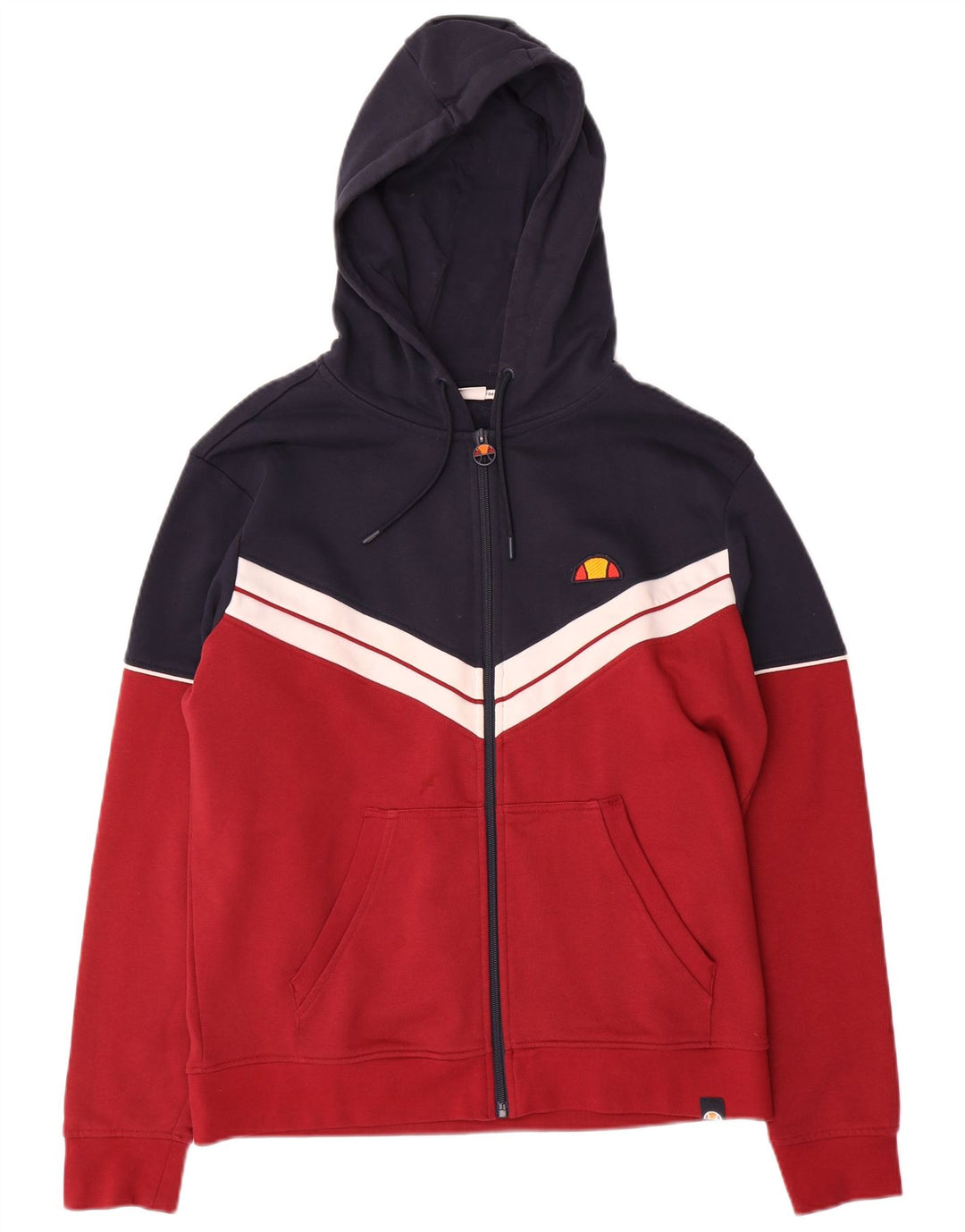 ELLESSE Mens Zip Hoodie Sweater Medium Red Colourblock Cotton