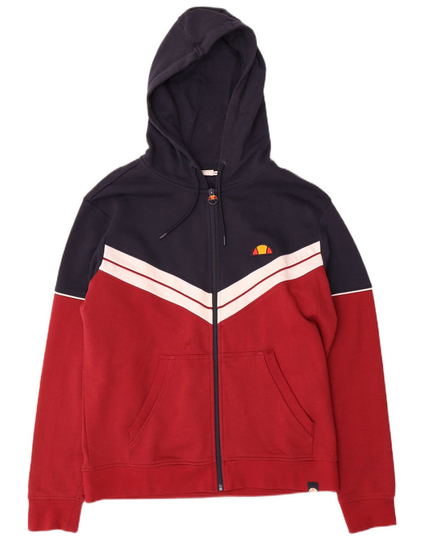 ELLESSE Mens Zip Hoodie Sweater Medium Red Colourblock Cotton