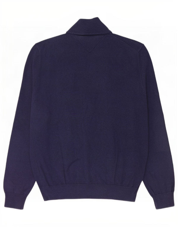 Tommy Hilfiger Womens Zip Neck Jumper Sweater UK 16 Large Navy Blue Cotton