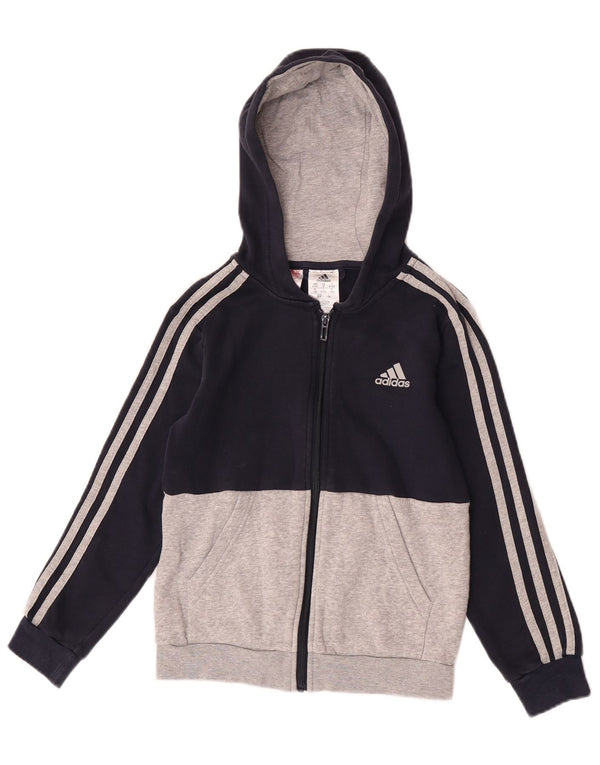 Adidas Boys Zip Hoodie Sweater 9-10 Years Navy Blue Colourblock Cotton