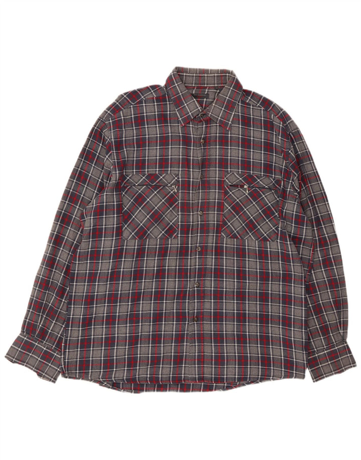 SEA BARRIER Mens Flannel Shirt XL Grey Check Cotton