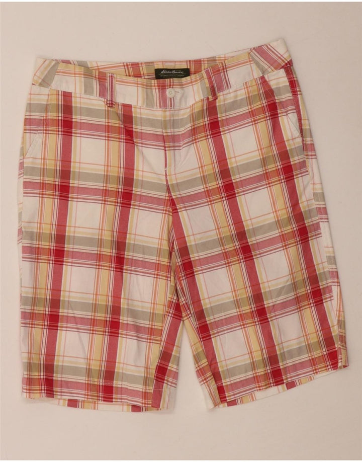 EDDIE BAUER Womens Chino Shorts US 6 Medium W30 Red Check Cotton