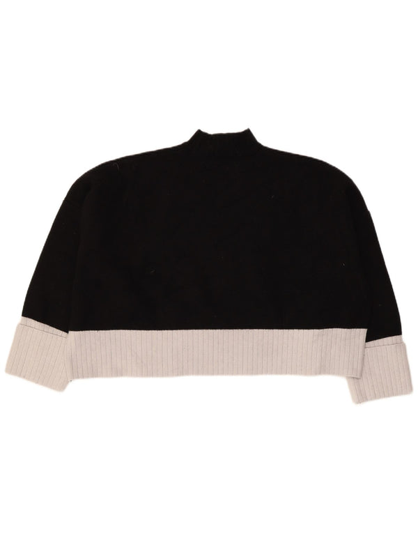 Zara Womens Crop Turtle Neck Jumper Sweater UK 20 2XL Black Colourblock