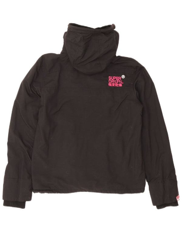 Superdry Womens Graphic Hooded Windbreaker Jacket UK 14 Medium Black Nylon