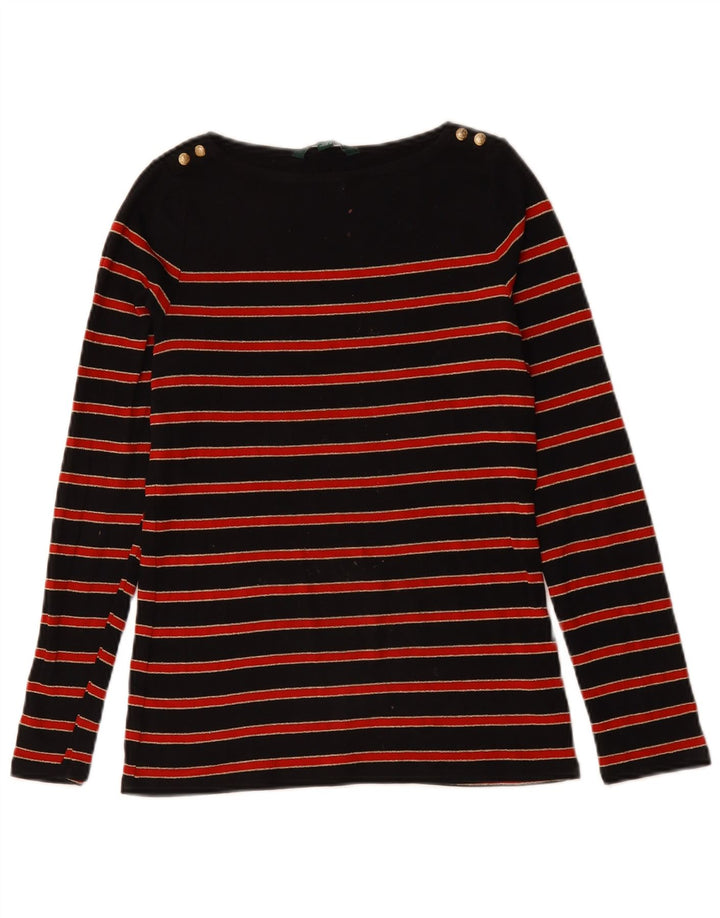 Ralph Lauren Womens Top Long Sleeve UK 12 Medium Black Striped Cotton