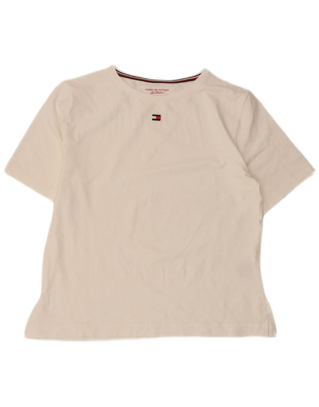 TOMMY HILFIGER Womens T-Shirt Top UK 14 Medium White Cotton