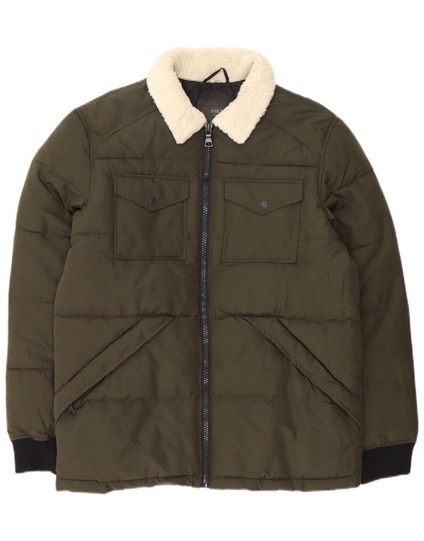 Marks & Spencer Mens Padded Jacket UK 38 Medium Khaki Colourblock Polyester