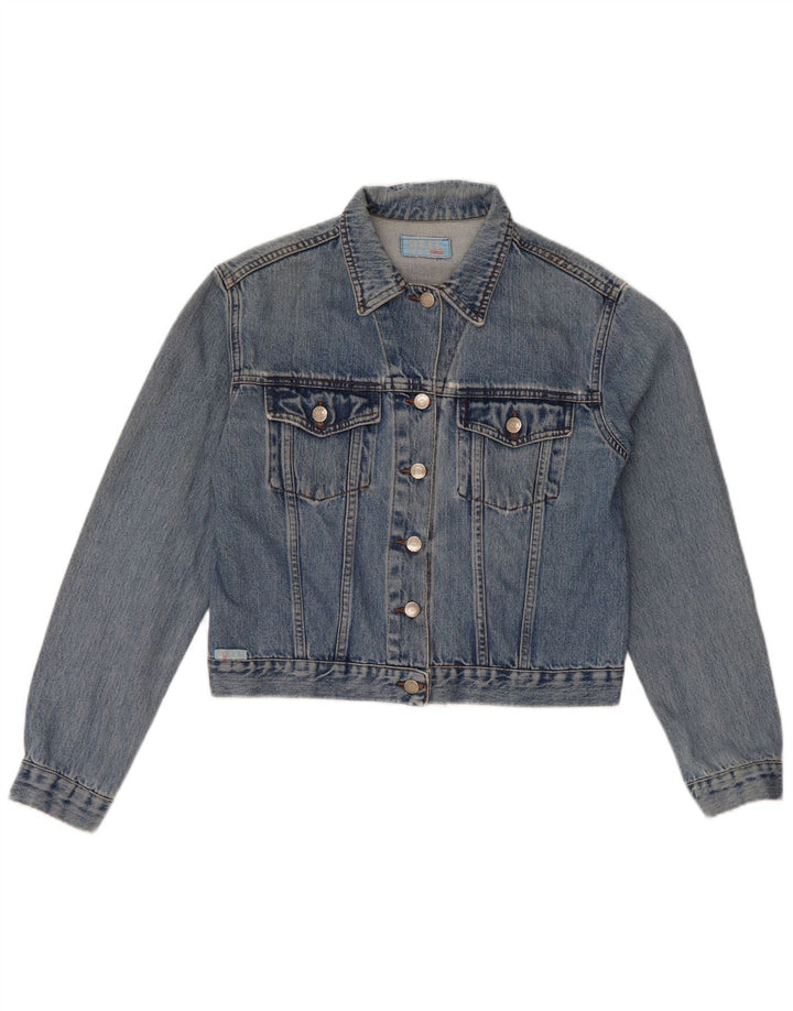 VINTAGE Womens Crop Denim Jacket UK 14 Medium Blue