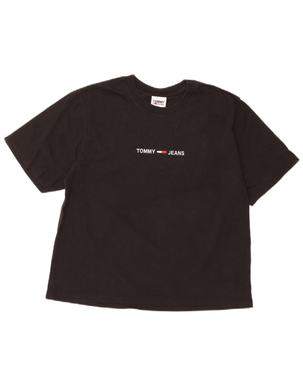 TOMMY HILFIGER Womens Crop Graphic T-Shirt Top UK 10 Small Black Cotton