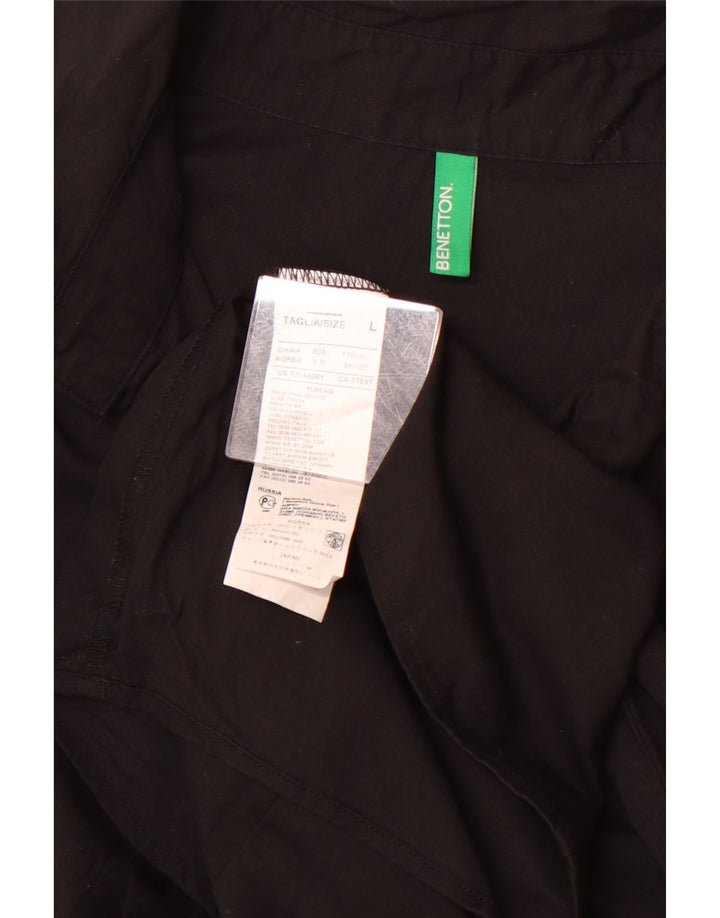 BENETTON Womens Pullover Shirt UK 16 Large Black Cotton