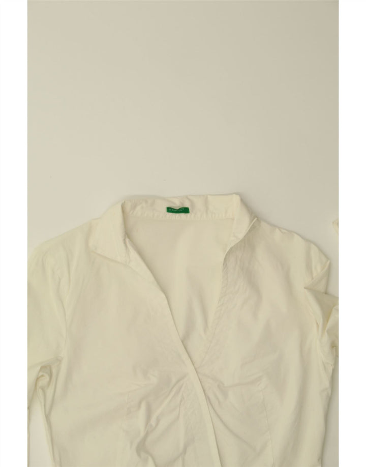 BENETTON Womens Shirt Blouse UK 12 Medium White Cotton