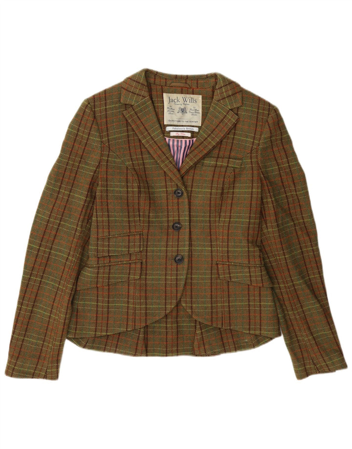 Jack Wills Womens 3 Button Blazer Jacket UK 12 Medium Green Check Wool