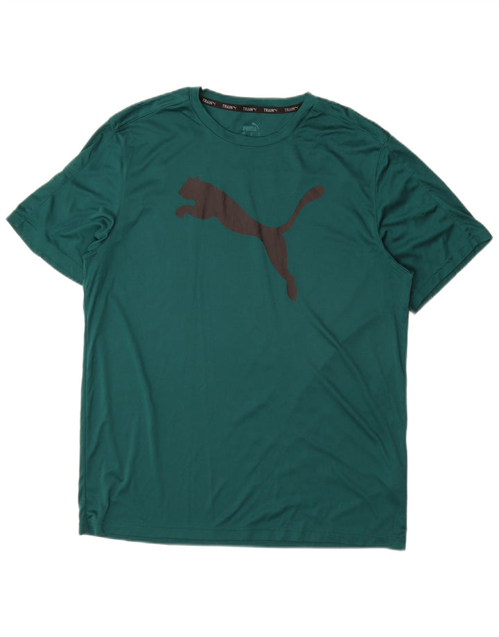 PUMA Mens Graphic T-Shirt Top Large Green Polyester