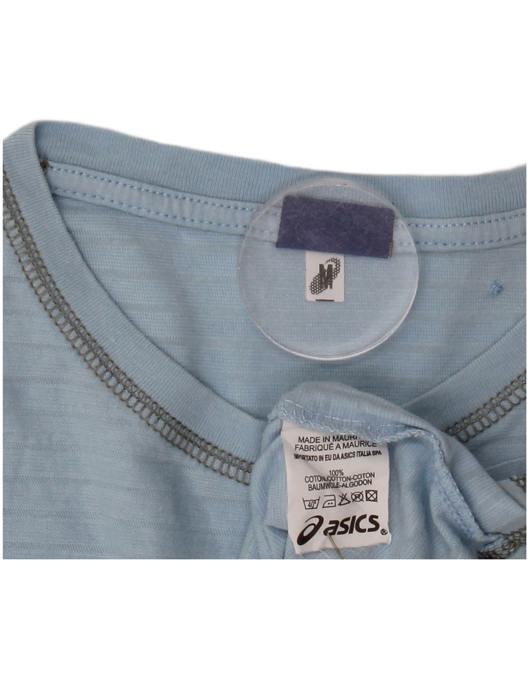 ASICS Womens Graphic T-Shirt Top UK 14 Medium Blue Pinstripe Cotton