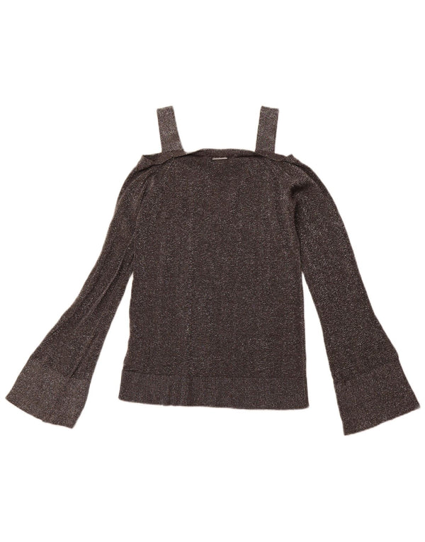 MICHAEL KORS Womens Off Shoulder Blouse Top UK 6 XS Grey Flecked Cotton