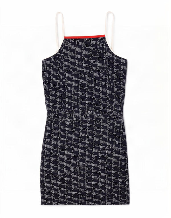 Fila Womens Graphic Sleeveless Sheath Dress UK 10 Small Navy Blue Cotton