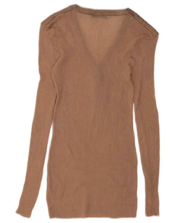 Zara Womens Top Long Sleeve UK 10 Small Beige Colourblock