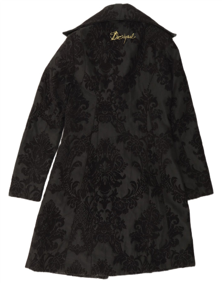 Desigual Womens Overcoat EU 38 Medium Black Floral Polyester