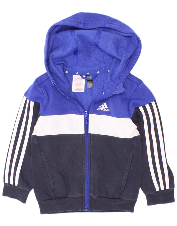 Adidas Boys Zip Hoodie Sweater 3-4 Years Navy Blue Colourblock Cotton