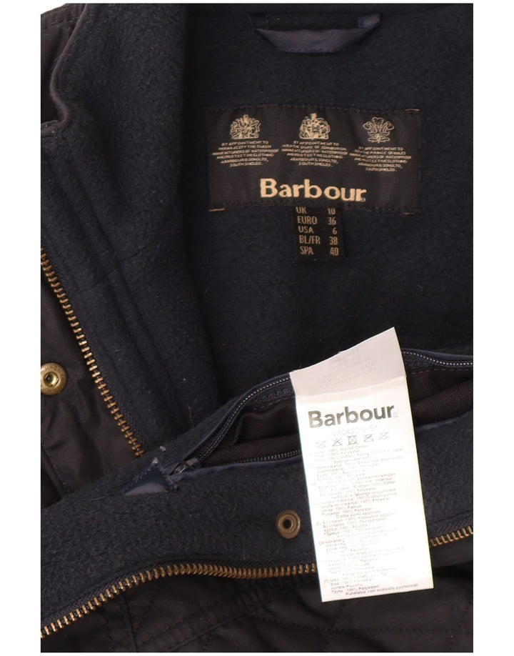 BARBOUR Womens Quilted Jacket UK 10 Small Navy Blue Cotton