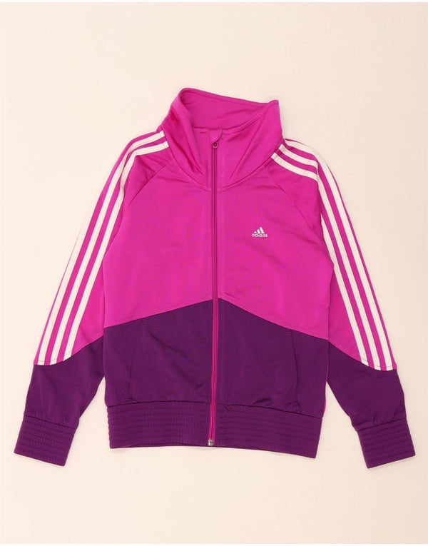 ADIDAS Girls Tracksuit Top Jacket 11-12 Years Pink Colourblock Polyester