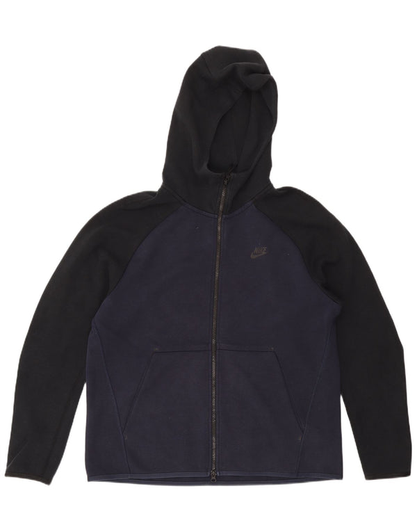 NIKE Mens Zip Hoodie Sweater Large Navy Blue Colourblock Cotton