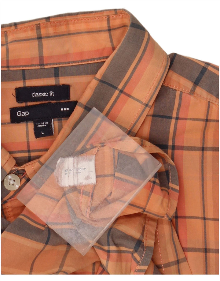 GAP Mens Classic Fit Short Sleeve Shirt Large Orange Check Cotton