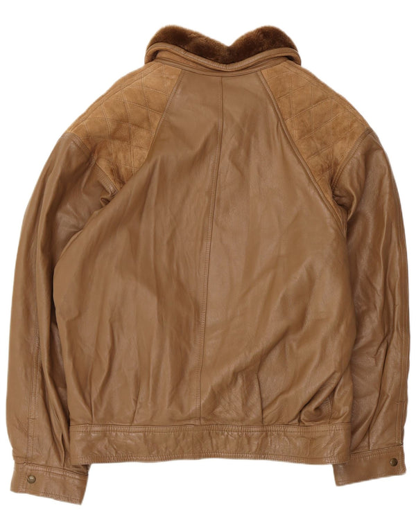 Vintage Mens Shearling Jacket IT 52 XL Brown Leather