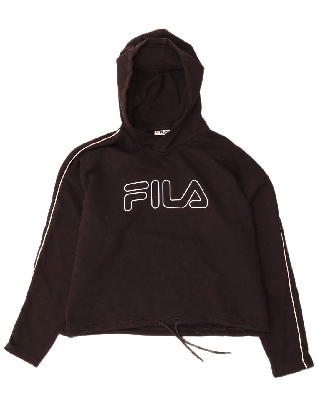 FILA Womens Oversized Crop Graphic Hoodie Jumper UK 14 Medium Black Cotton