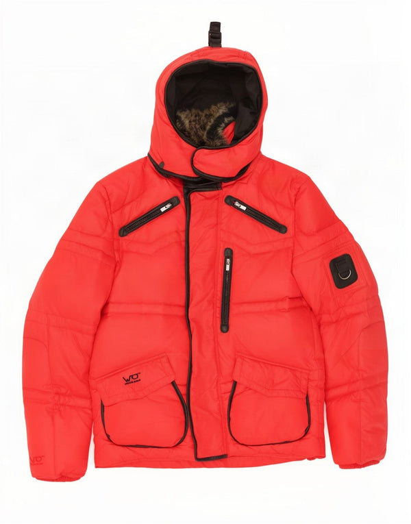 Jack & Jones Mens Hooded Padded Jacket UK 38 Medium Red Nylon