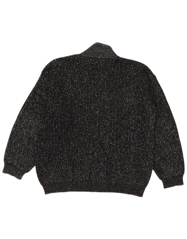 Vintage Womens V-Neck Jumper Sweater UK 16 Large Black Acrylic