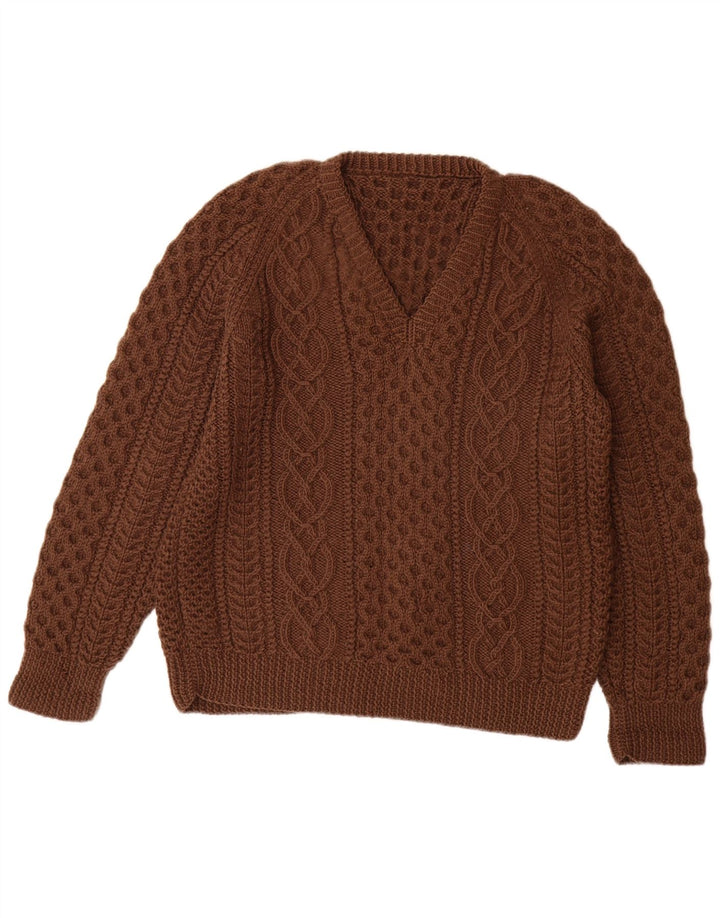 VINTAGE Womens V-Neck Jumper Sweater UK 14 Large Brown