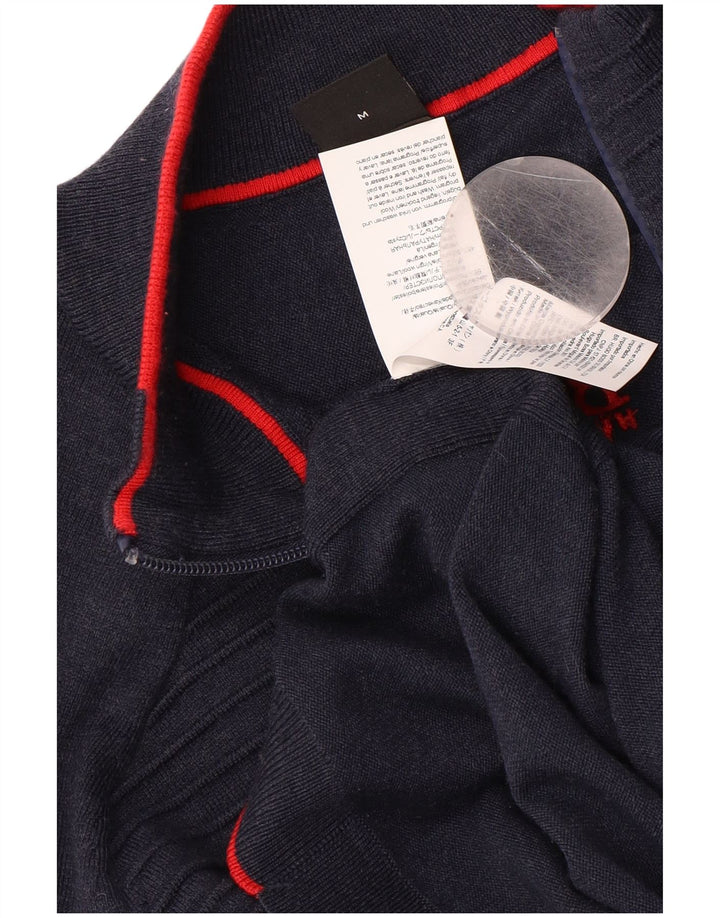 HUGO BOSS Mens Zip Neck Jumper Sweater Medium Navy Blue Polyester