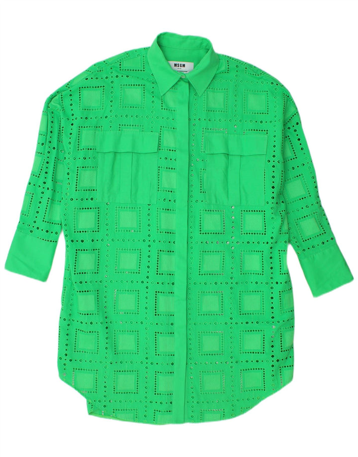 MSGM Womens Oversized Shirt Dress IT 40 Medium Green Geometric Cotton