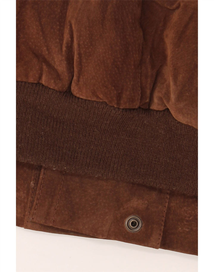 Vintage Mens Sherpa Loose Fit Jacket UK 44 2XL Brown Geometric Leather