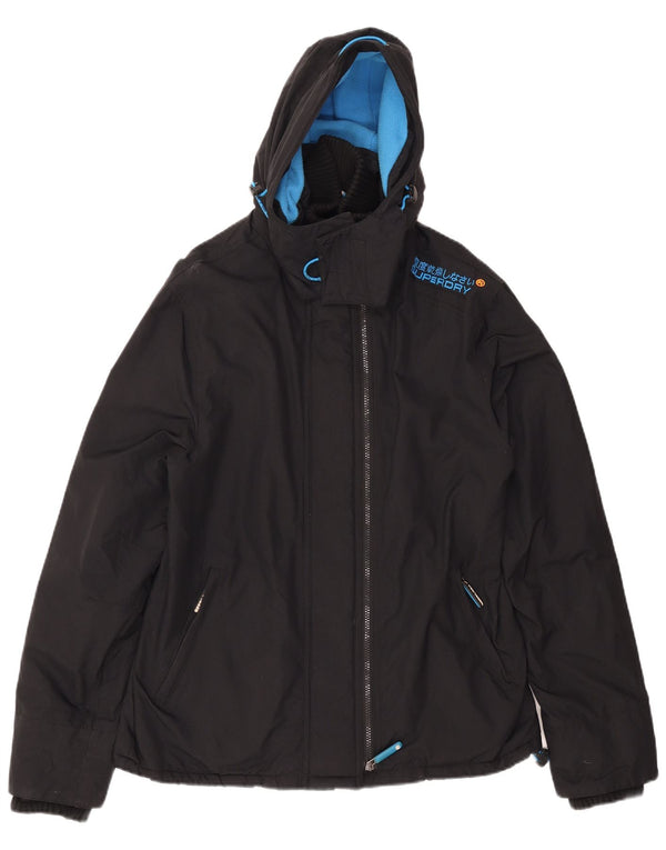 Superdry Mens Windcheater Hooded Windbreaker Jacket UK 42 XL Black Nylon