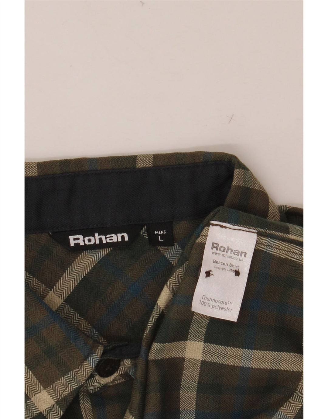 ROHAN Mens Flannel Shirt Large Khaki Plaid Polyester