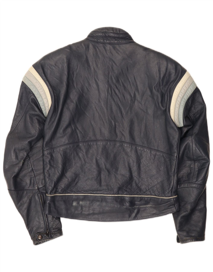 Dainese Mens Leather Racer Jacket IT 50 Medium Navy Blue Colourblock