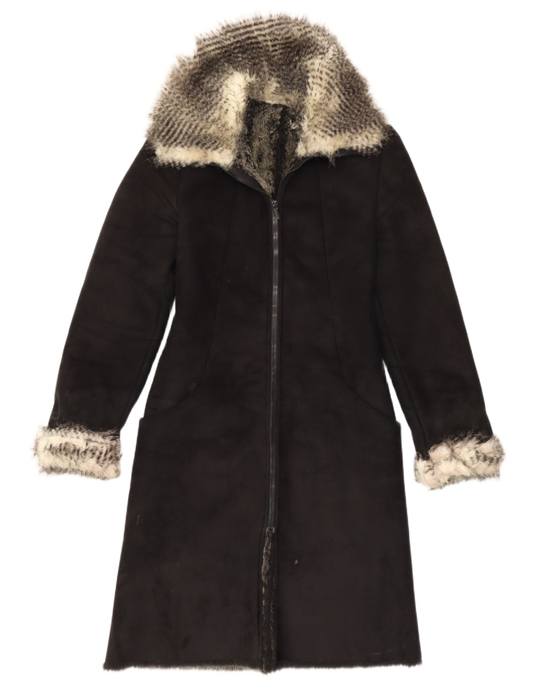 Vintage Womens Sherpa Overcoat IT 40 Small Black