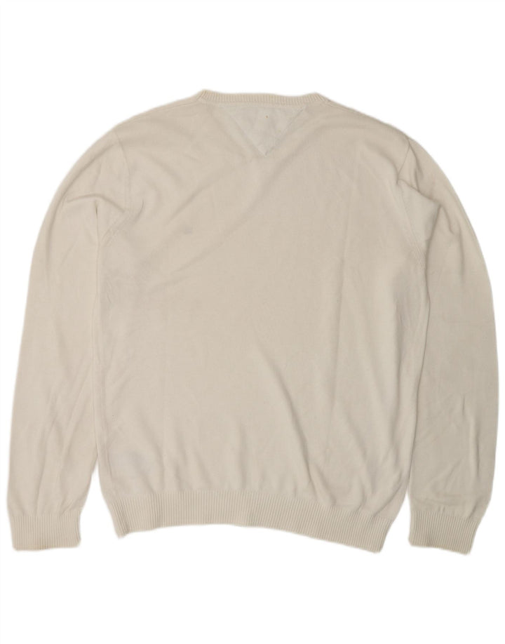 Tommy Hilfiger Mens Crew Neck Jumper Sweater Medium White Cotton