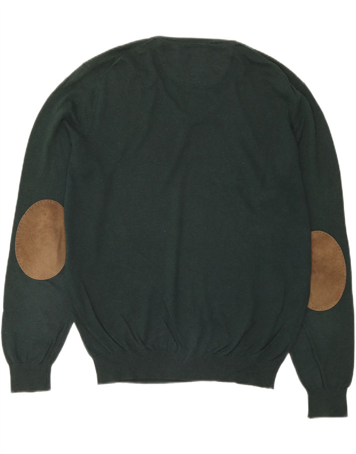 Massimo Dutti Mens V-Neck Jumper Sweater Medium Green Cotton