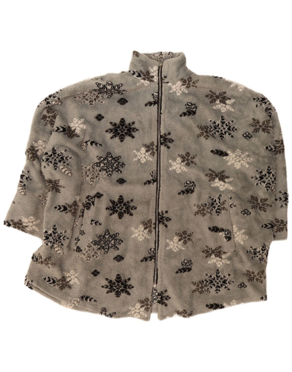 Ann Christine Womens 3/4 Sleeve Fleece Jacket UK 14 Medium Grey Floral