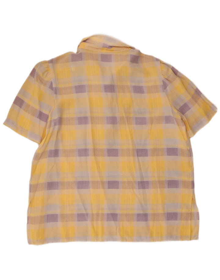 Les Copains Womens Short Sleeve Pullover Shirt UK 14 Large Yellow Check