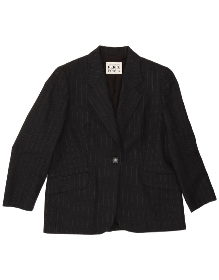 Gianfranco Ferre Womens 1 Button Blazer Jacket UK 18 XL Grey Pinstripe